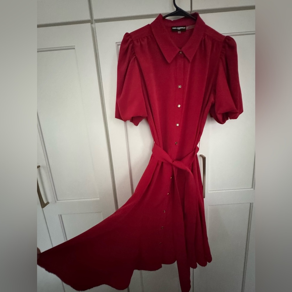 Karl Lagerfeld Red Long Sleeve Dress